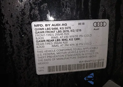 2018 Audi Q5 2.0T Premium/2.0T Tech Premium из США, поврежденный, VIN WA1BNAFY2J2189019